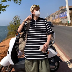 慵懒青春流行百搭短袖潮POLO衫2023日系男夏季DT98P32，男装Polo衫，星座1116-2