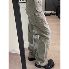 DNZ44-P58美式复古微喇叭工装裤男女口袋休闲伐木伞兵裤-网图现货，男装牛仔裤，星座603-2