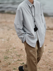 男士条纹基础款条纹长袖衬衫外套202-8-CS91-P68（100棉），男装衬衫，星座222-2（原202-8）