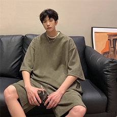 1港风模麂皮绒大码M-5XL短TDT8766P23DK8767P32套装TZ8757P55，男装休闲套装，星座226-2