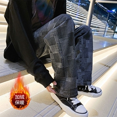 2023加绒加厚现货高街少年大码宽松直筒拖地裤K6960J-P65，男装牛仔裤，电商A042