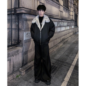 做旧座山雕解构毛领棉服男女冬季高级感保暖加厚情侣棉衣外套图片