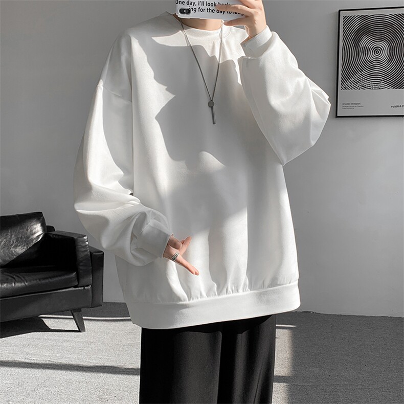 5XL-M大码卫衣男2024春麂皮绒潮流落肩圆领宽松长袖T恤WY09特P28,男装T恤,电商D206-1