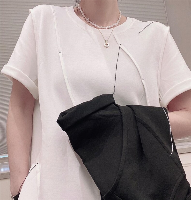 手工缝线二边开叉T黑白，其它，可纳奇