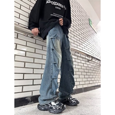 美式牛仔裤男款秋季高级感潮牌百搭裤子痞帅阔腿裤N0856-P53，男装牛仔裤，星座308B-1