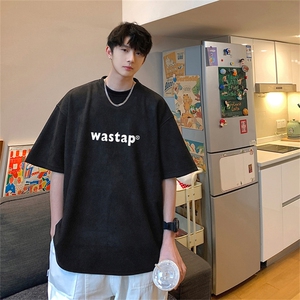 ！24夏季新款宽松大码港风was短袖麂皮绒T恤TJ2309-特p19图片