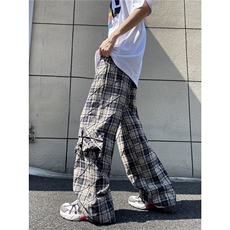 A165-K8730-P7598定制款工艺复古格子工装裤休闲裤拖地长裤，男装工装外套，电商A165