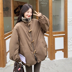 咖色拼接派克服女冬季2025新款韩系小个子高级感加厚工装棉服外套，女装棉衣/棉服，2C158