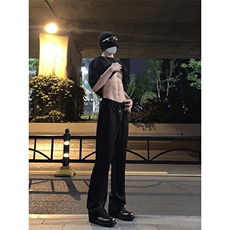 B221美式ins高街纯色情侣款休闲微喇冰丝西裤LK23083-P55控78，男装休闲裤，电商B221