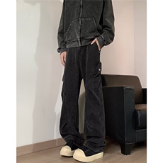 港风秋款男牛仔裤工装口袋褶皱弯刀直筒宽松长裤NK9114P50，男装牛仔裤，星座1013-1