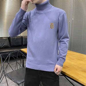 秋冬可翻高领毛衣男B纯色长袖男刺绣毛衫打底针织衫白M252P33图片