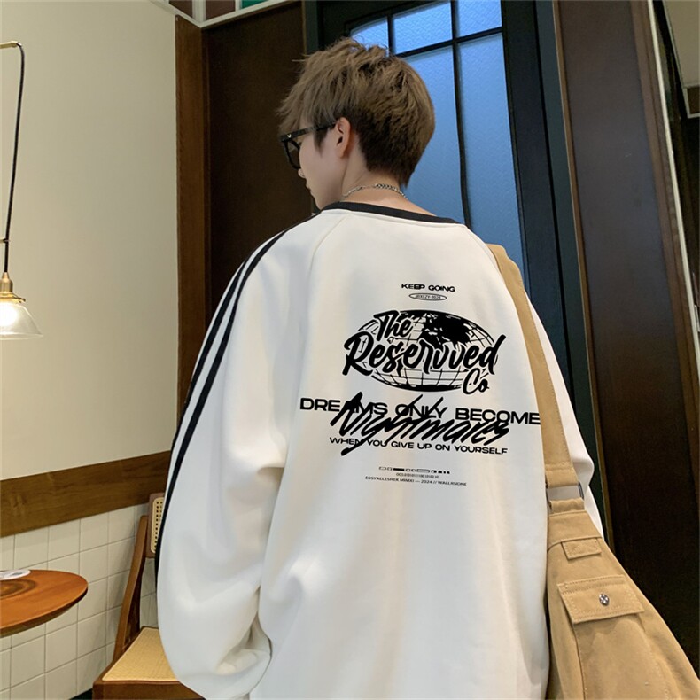 美式三杠条纹复圆领卫衣秋冬男女宽松长袖SW2479-P45控6850棉,男装卫衣,电商B370