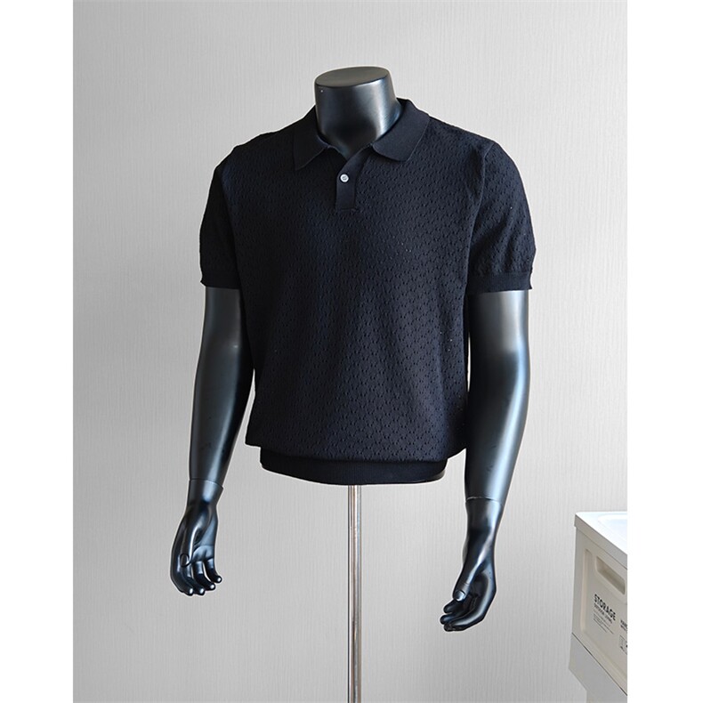 盗图新贵老钱风镂空冰丝翻领针织短袖POLO衫潮E77153/P58控88，男装T恤，电商A243