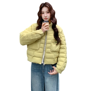 极简风休闲轻羽绒服女2025冬季新款韩系立领保暖白鸭绒百搭厚外套图片
