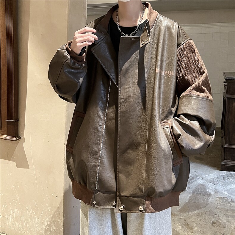 1肩膀针织民族风大码M-5XL面层：PU皮夹克男JK8756P110控149，男装民族服装，星座226-2