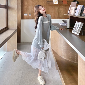 休闲减龄灰色连衣裙女春秋2025新款超火好看高级独特漂亮气质长裙图片