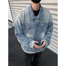 复古暗花纹水洗牛仔外套男春秋季短款机车风立领夹克J3572，男装夹克，星座1116A-1（原606A）