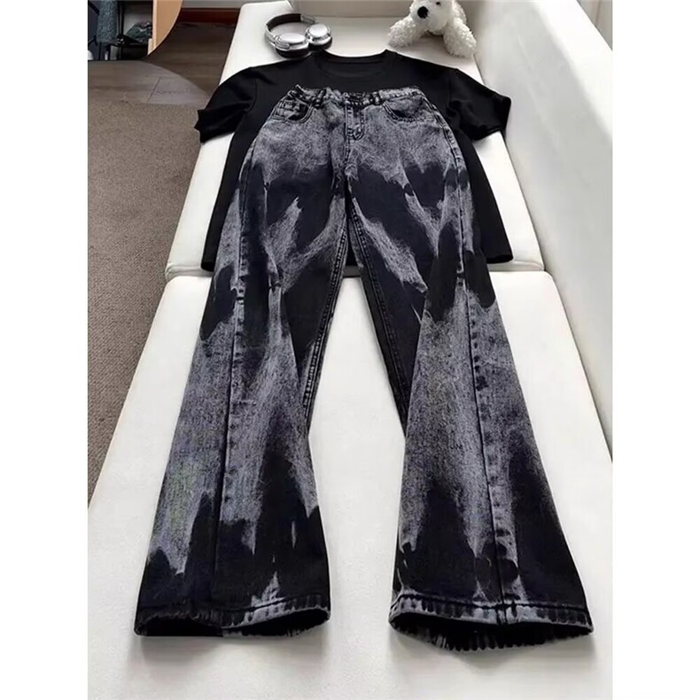 渐变扎染牛仔裤男款潮流vibe裤子美式高街宽松阔腿直筒W080P36,男装牛仔裤,星座1112-1