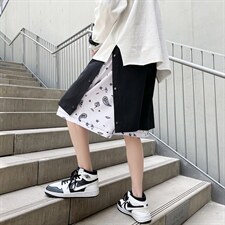 夏季假两件排扣短裤宽松直筒五分裤A125-6607-P35，男装牛仔裤，电商A125