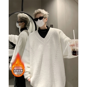 简洁高雅文艺范个性毛衣休闲情侣百搭加绒款潮流针织衫HY597JRP65图片
