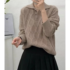 翻领羊毛衫女设计感麻花打底秋冬季显瘦时尚毛衣，女装羊毛衫，思途羊绒