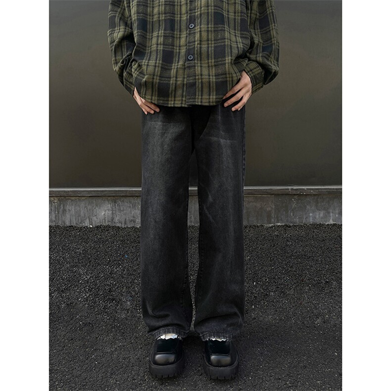 2025新款美式泼墨牛仔裤复古褶皱直筒裤A316-1-K1216P60控79,男装牛仔裤,星座906（原电商a316-1）