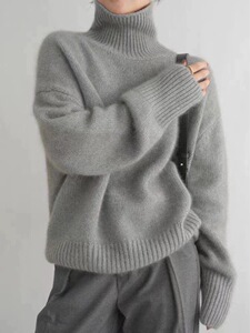 高领羊毛衫女秋冬新款纯色针织长袖宽松打底羊毛衫图片
