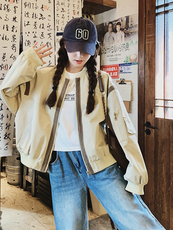 美式chic拼色短款棒球服外套女春秋超火好看高级小众宽松夹克上衣，女装短外套，2C322