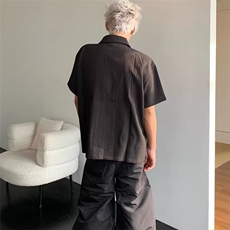 【网图现货】美式宽松复古肌理感条纹短袖衬衫男C3008/P40，男装T恤，星座205-3