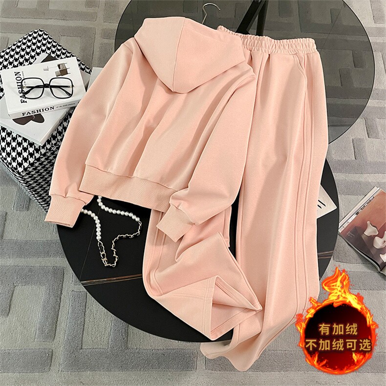 女秋拉链连帽开衫卫衣阔腿裤两件套潮,女装套装/套裙,江南
