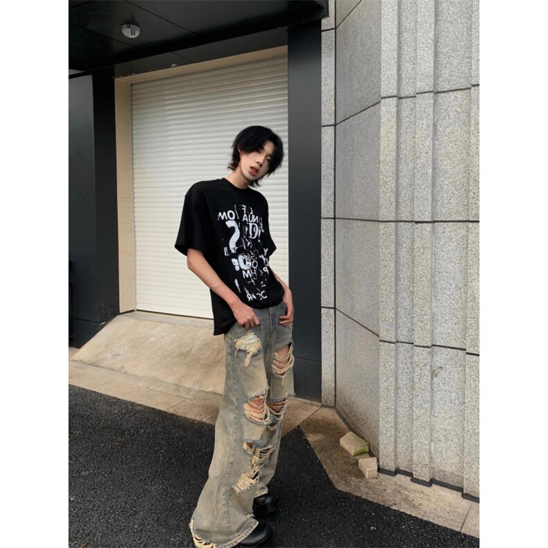【网图有货】水洗破洞牛仔裤欧美高街vibe裤子高街K8046LL特P45,男装牛仔裤,星座1007（原301D）