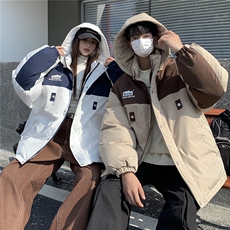 EQ333可脱卸连帽拼色工装棉衣外套男女情侣装冬装2024新款棉服，女装棉衣/棉服，电商C306-1