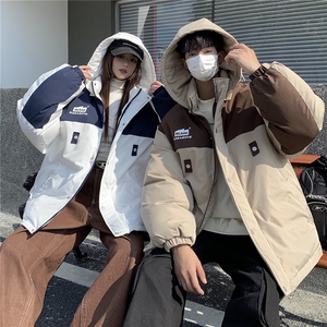 EQ333 可脱卸连帽拼色工装棉衣外套男女情侣装冬装2024新款棉服图片
