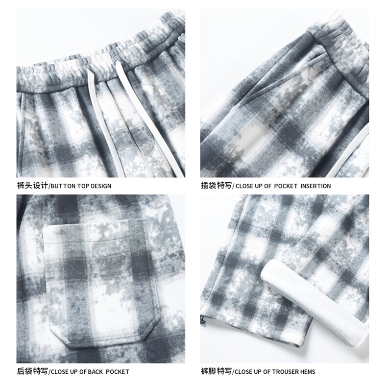 2024冬季新款白底大码德绒格子加绒裤M-5XHK24858-P50,男装休闲裤,电商A022