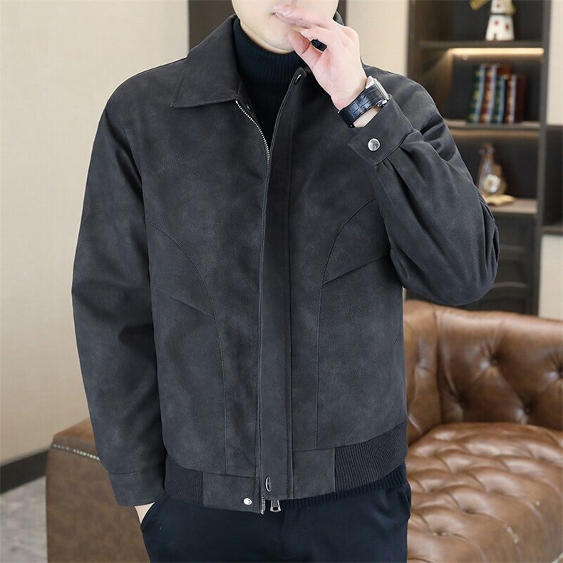 麂皮绒外套男士春秋季高级感宽松机车服皮衣男装翻领夹克HH55P70,男装夹克,星座1013-5