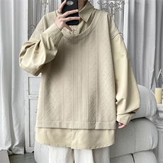 2026春季新款假两件套头拼接卫衣男士港风长袖衬衫W321-特P38控78，男装衬衫，电商A001