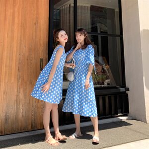 闺蜜装 波点连衣裙 吊带裙1318A-6637-长裙 短裙图片