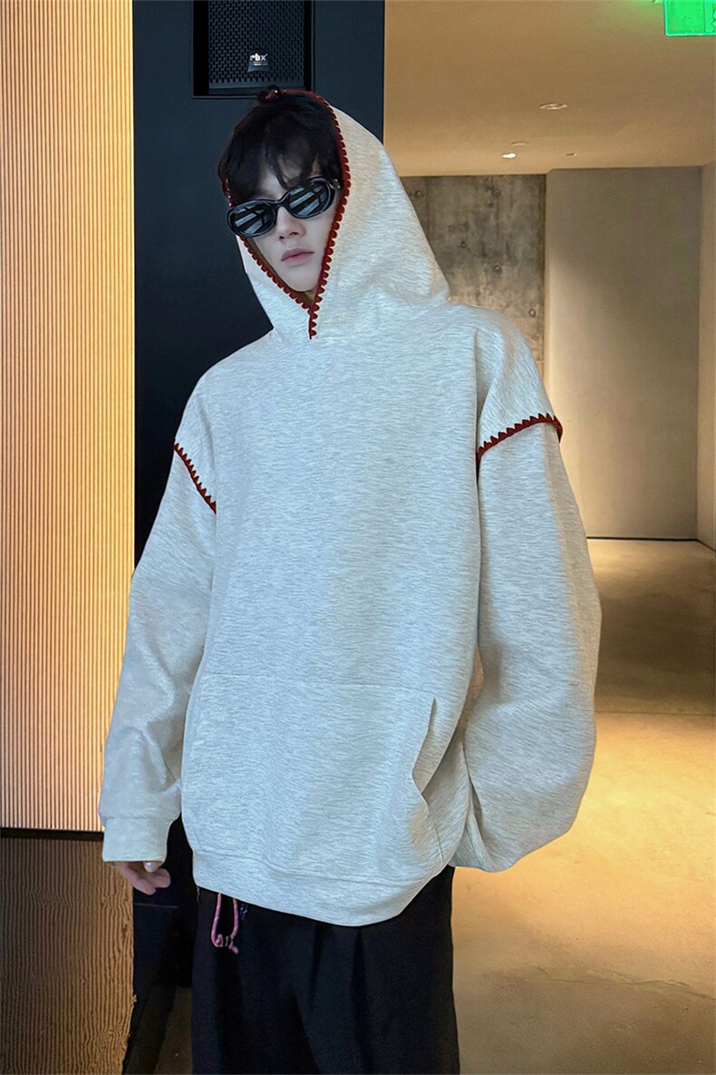 WY10155-特P48控88新款连帽贝壳绣花麦穗提花大码男宽松情侣卫衣,男装卫衣,电商A059
