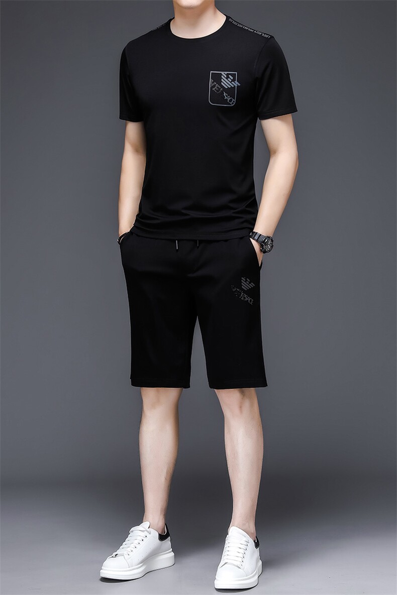 男装2023新款休闲商务套装男POLO衫冰丝圆领衣服中老年三件套,男装休闲套装,电商B212（原钱塘6029）