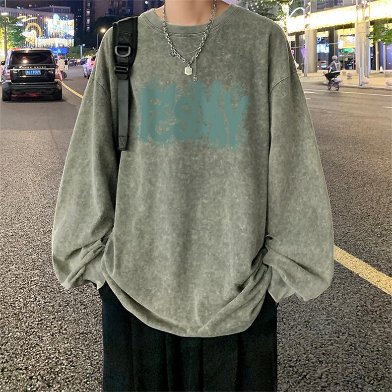 直播品质 重磅纯棉 美式蜡染水洗做旧潮牌宽松长袖t恤 CT361特P38图片