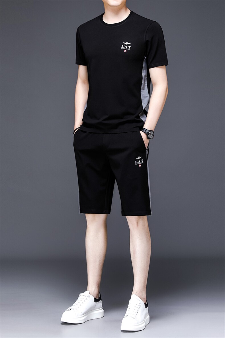 2023新款夏短袖t恤男polo衫圆领冰丝中年休闲时尚百搭三件套男装,男装休闲套装,电商B212（原钱塘6029）