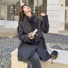 2026年冬季新款韩版宽松显瘦百搭真毛领围脖双排扣内胆羽绒女大衣，女装羽绒服，2C159