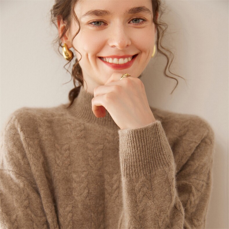 加厚狡花半高领针织衫长袖百搭时尚套头上衣女,针织衫/毛衣,大福羊绒