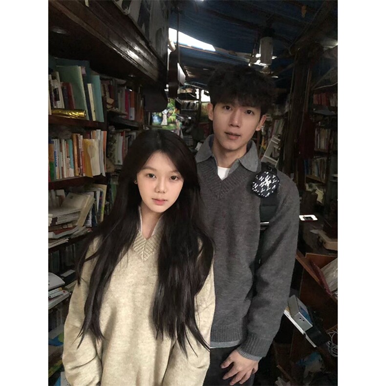 重磅北极绒假两件衬衫领毛衣美式高街复古休闲慵懒纯色翻领针织衫，男装针织衫/毛衣，电商A486