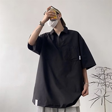 翻领短袖T恤男简约百搭休闲打底小牛津半拉链POLO衫W1253P28，男装Polo衫，星座1116-2