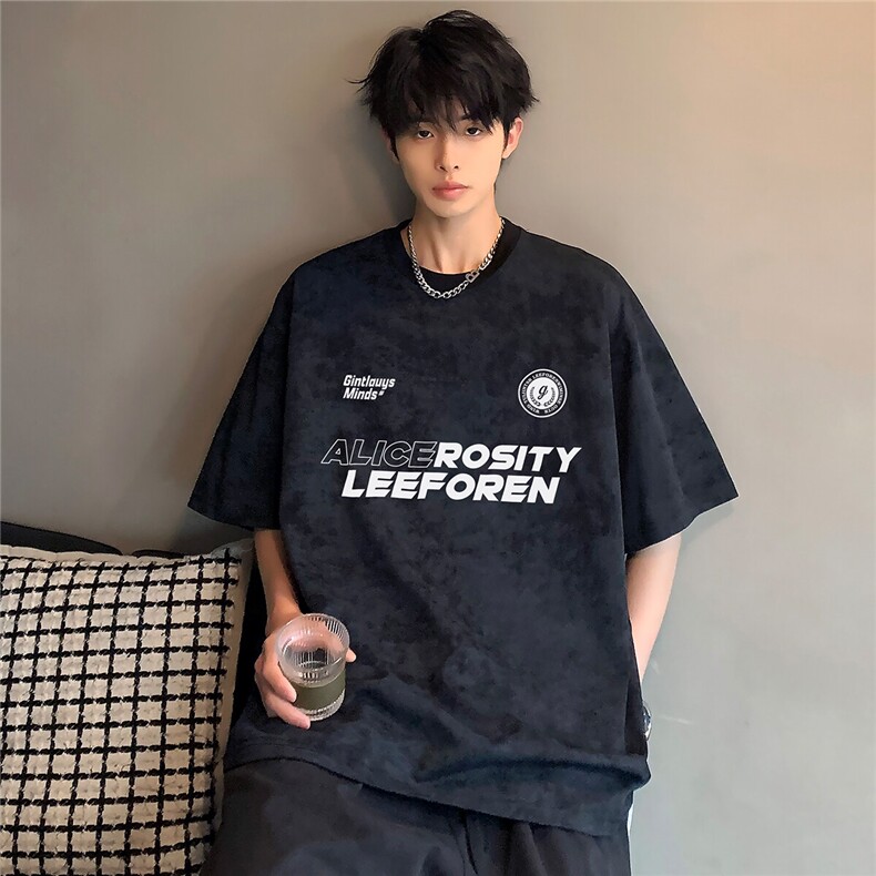 圆领短袖时尚通勤创意印花学生T恤高街小众日系T16-P25，男装T恤，电商C307