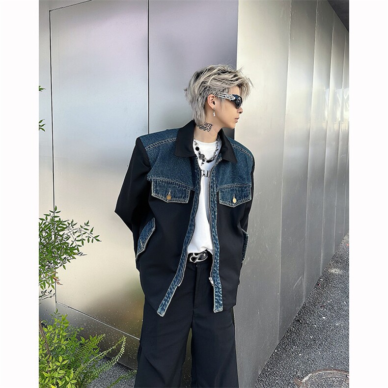 现货！25春季男士牛仔拼接设计感短款翻领夹克外套JK85,男装夹克,电商B288