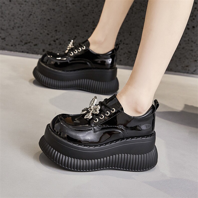 厚底乐福鞋女2024春季新款百搭英伦风小皮鞋松糕底坡跟内增高女鞋，女鞋小皮鞋，星座1407-3