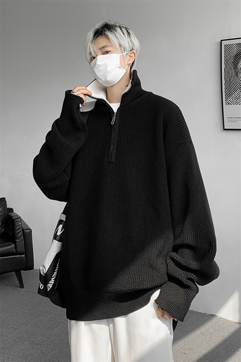 8XL-M立领半拉链毛衣男大码慵懒风宽松日系针织衫外套MY19002P78,男装针织衫/毛衣,电商B312