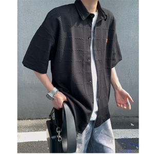 2026夏短袖格子衬衫大码男纹理提花衬衣薄外套 CS580/特P35 黑色3图片